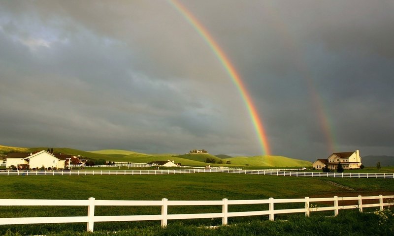 Обои поле, забор, радуга, field, the fence, rainbow разрешение 1920x1200 Загрузить