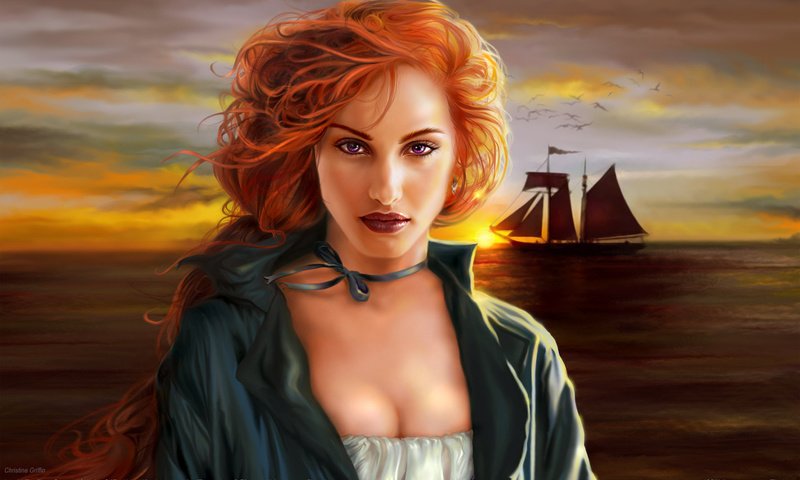 Обои корабль, рыжая, плащ, christine griffin, ship, red, cloak разрешение 1920x1200 Загрузить