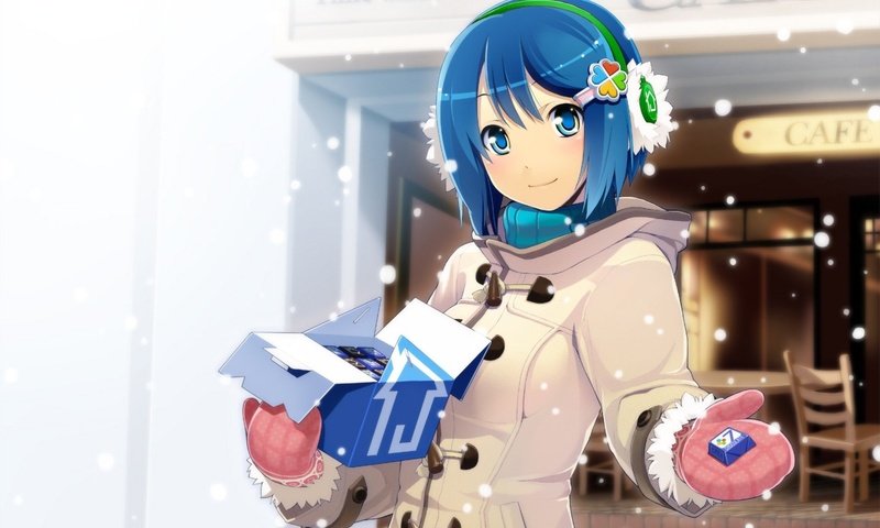 Обои снег, зима, аниме, девочка, шоколадки, snow, winter, anime, girl, chocolates разрешение 1920x1200 Загрузить