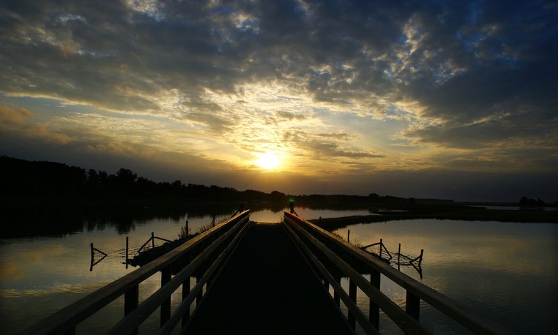 Обои озеро, закат, мост, lake, sunset, bridge разрешение 2560x1600 Загрузить