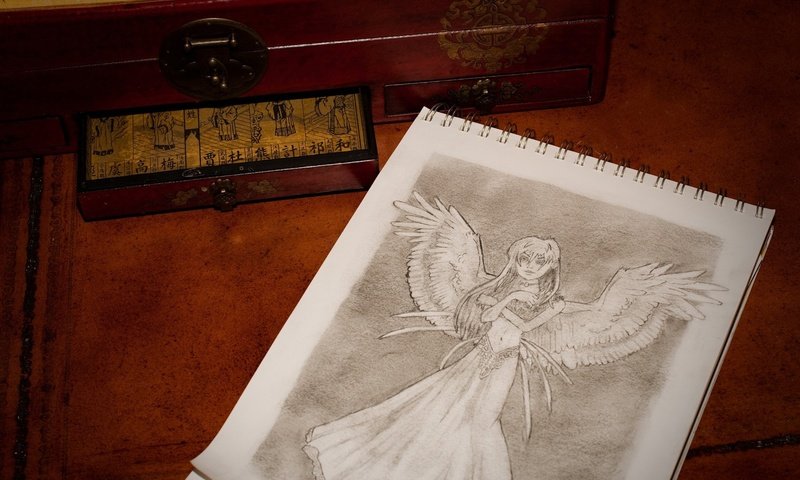 Обои рисунок, крылья, ангел, блокнот, шкатулка, figure, wings, angel, notepad, box разрешение 1920x1440 Загрузить