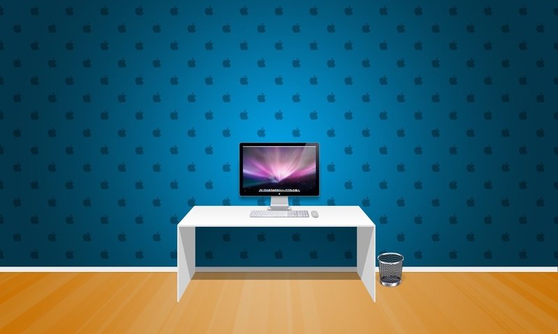 Обои обои, стол, стены, компьютер, комната apple, wallpaper, table, wall, computer, room apple разрешение 1920x1200 Загрузить