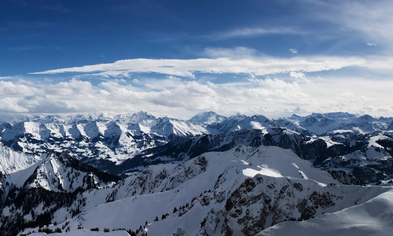 Обои небо, горы, снег, альпы, the sky, mountains, snow, alps разрешение 5120x1600 Загрузить