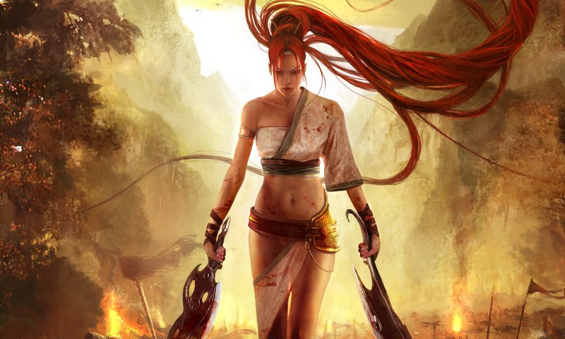 Обои горы, девушка, воин, огонь, nariko, небесный меч, mountains, girl, warrior, fire, heavenly sword разрешение 1920x1200 Загрузить