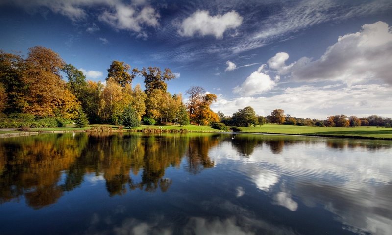 Обои небо, река, отражение, осень, the sky, river, reflection, autumn разрешение 1920x1080 Загрузить