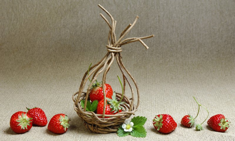 Обои клубника, корзинка, из, веток, strawberry, basket, from, branches разрешение 1920x1200 Загрузить