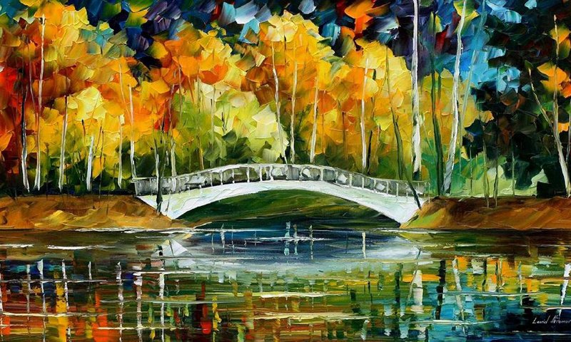 Обои мост, осень, white bride new oil, картина маслом, bridge, autumn, oil painting разрешение 2200x1200 Загрузить