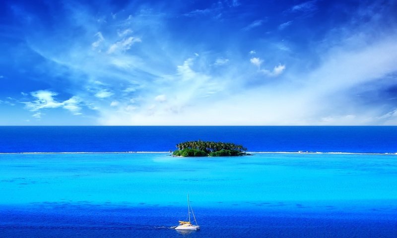 Обои синий, море, лодка, остров, тропики, blue, sea, boat, island, tropics разрешение 1920x1200 Загрузить