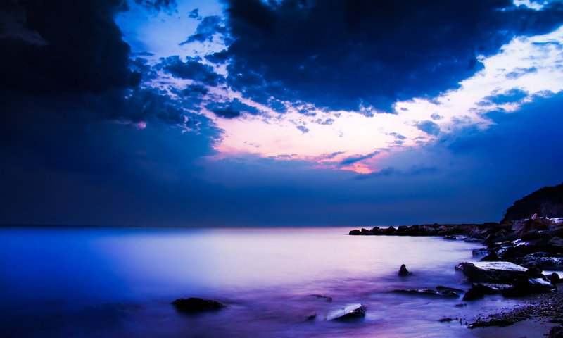 Обои ночь, побережье, океан, night, coast, the ocean разрешение 2560x1600 Загрузить