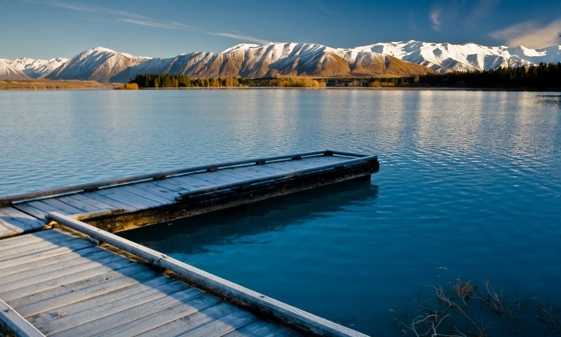 Обои озеро, горы, природа, пирс, новая зеландия, lake, mountains, nature, pierce, new zealand разрешение 1920x1200 Загрузить