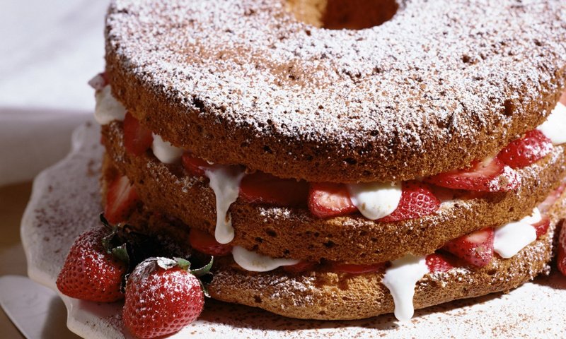 Обои клубника, сладости, сладкое, десерт, сахарная пудра, пирог, крем, strawberry, sweets, sweet, dessert, powdered sugar, pie, cream разрешение 1920x1200 Загрузить