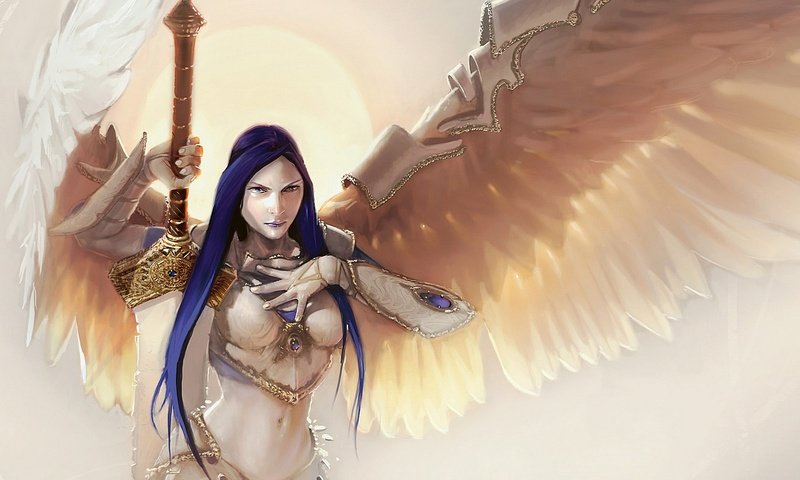 Обои девушка, меч, крылья, girl, sword, wings разрешение 1920x1200 Загрузить