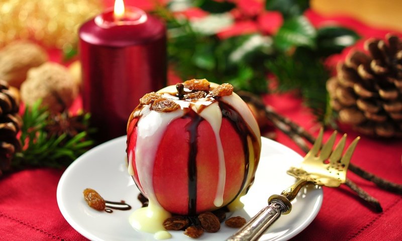 Обои новый год, яблоко, шоколад, десерт, winter split, snack, яблочный десерт, new year, apple, chocolate, dessert, apple dessert разрешение 6200x4419 Загрузить