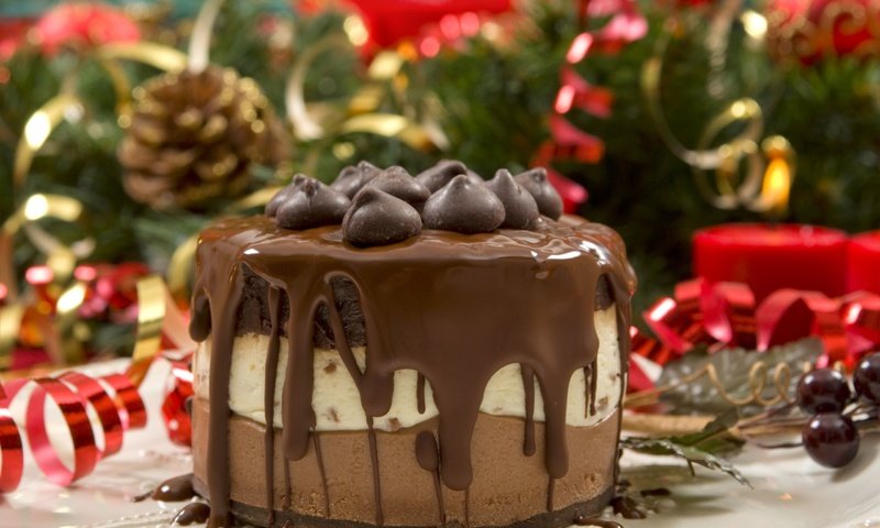 Обои крем для торта, шоколад, торт, десерт, новогодний, пироженое, слои, cream cake, chocolate, cake, dessert, christmas, layers разрешение 2560x1713 Загрузить