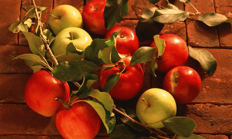 Обои листья, яблоки, сочные, leaves, apples, juicy разрешение 2950x2094 Загрузить