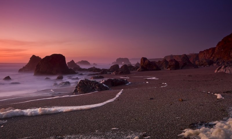 Обои скалы, песок, пляж, океан, калифорния, foam of the sea, bodega bay, rocks, sand, beach, the ocean, ca разрешение 1920x1080 Загрузить