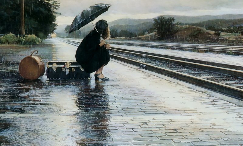 Обои девушка, дождь, зонт, ожидание, girl, rain, umbrella, waiting разрешение 1920x1080 Загрузить