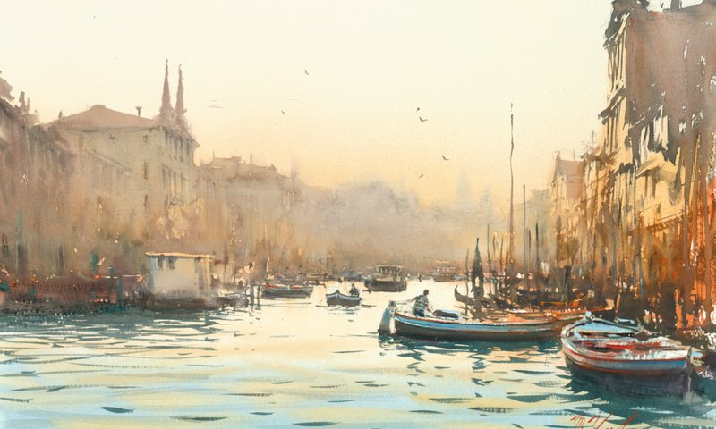 Обои рассвет, лодки, венеция, акварель, каналы, dawn, boats, venice, watercolor, channels разрешение 2134x1422 Загрузить