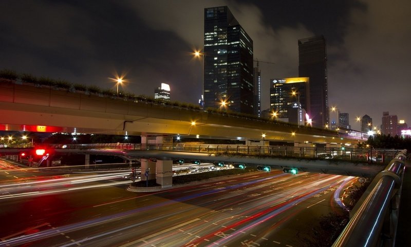 Обои дорога, ночь, огни, мост, город, шанхай, road, night, lights, bridge, the city, shanghai разрешение 1920x1200 Загрузить