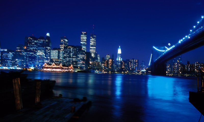 Обои нью-йорк, башни близнецы, огни города, башни-близнецы, new york, the twin towers разрешение 1920x1200 Загрузить