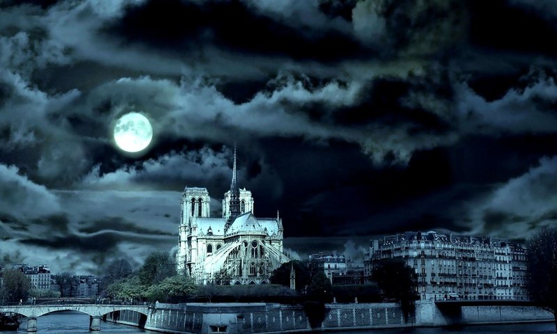 Обои облака, ночь, замок, луна, полнолуние, clouds, night, castle, the moon, the full moon разрешение 2000x1600 Загрузить