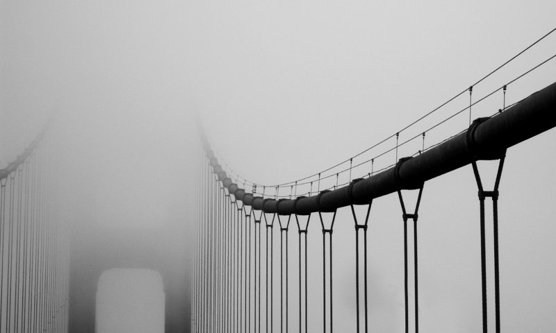 Обои туман, мост, чёрно-белое, fog, bridge, black and white разрешение 2560x1600 Загрузить