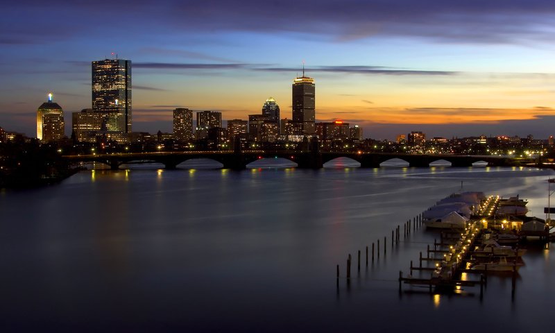 Обои огни, вода, небоскребы, вид на город, lights, water, skyscrapers, city view разрешение 1920x1080 Загрузить