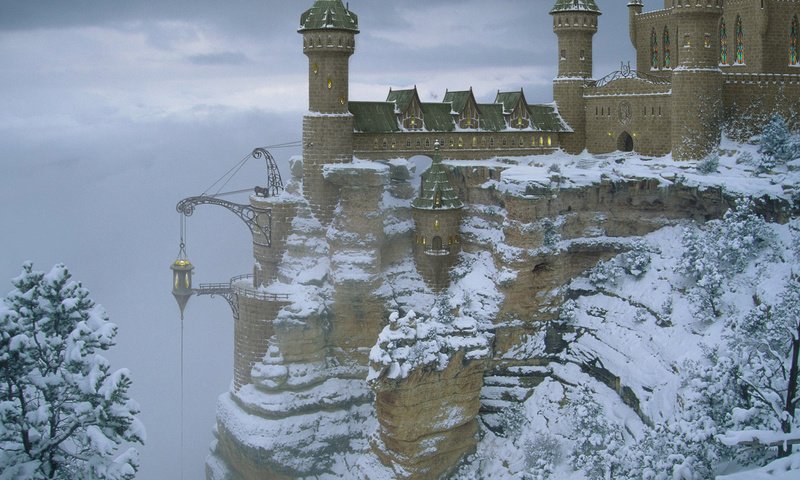 Обои снег, зима, замок, хогвартс, snow, winter, castle, hogwarts разрешение 1920x1200 Загрузить