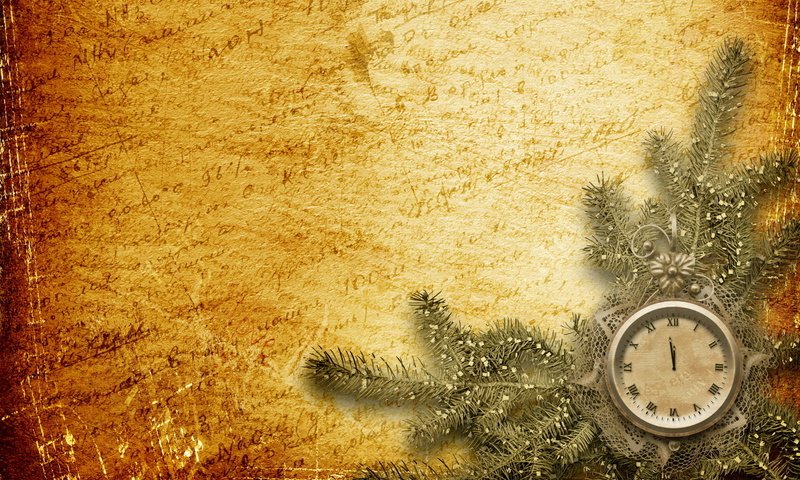 Обои новый год, зима, фон, часы, золотой, еловая ветка, new year, winter, background, watch, gold, spruce branch разрешение 1920x1200 Загрузить