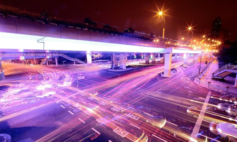 Обои свет, ночь, огни, магистраль, light, night, lights, highway разрешение 2560x1600 Загрузить