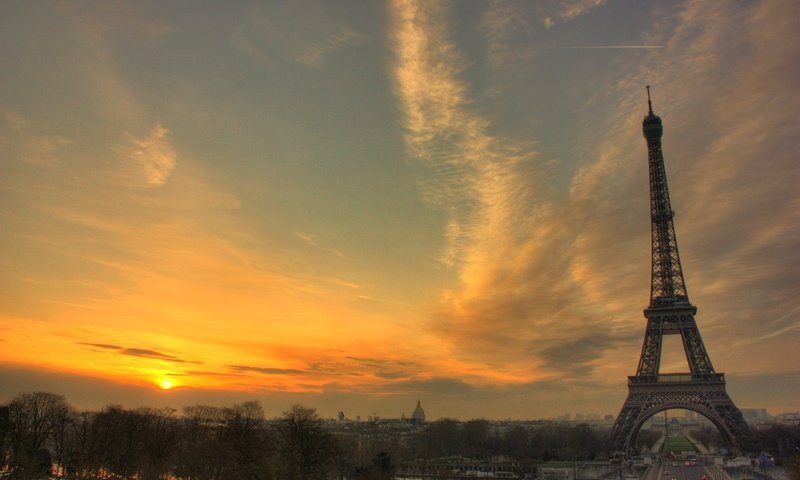 Обои небо, закат, осень, париж, эйфелева башня, the sky, sunset, autumn, paris, eiffel tower разрешение 2560x1600 Загрузить