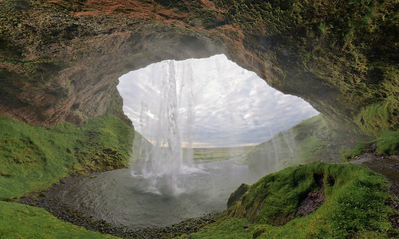 Обои река, исландия, природа, селйяландсфосс, скала, northern cave, водопад сельяландсфосс, водопад, поток, мох, пещера, долина, river, iceland, nature, seljalandsfoss, rock, seljalandsfoss waterfall, waterfall, stream, moss, cave, valley разрешение 1920x1080 Загрузить