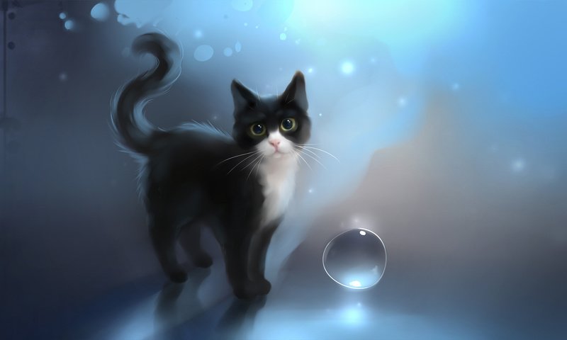 Обои глаза, арт, рисунок, кошка, котенок, пузырь, apofiss, eyes, art, figure, cat, kitty, bubble разрешение 1920x1080 Загрузить