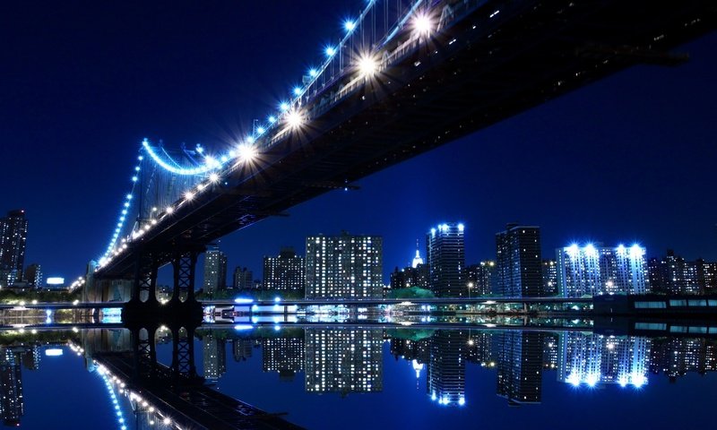 Обои ночь, огни, вода, мост, город, карлос фрейре, night, lights, water, bridge, the city, carlos freire разрешение 2560x2160 Загрузить