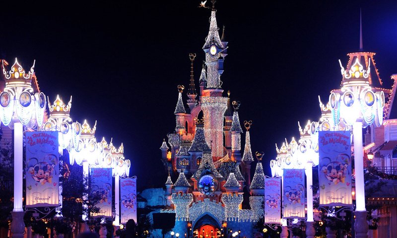 Обои замок, париж, франция, диснейленд, christmas lights, франци, елочная, castle, paris, france, disneyland, christmas разрешение 1920x1200 Загрузить