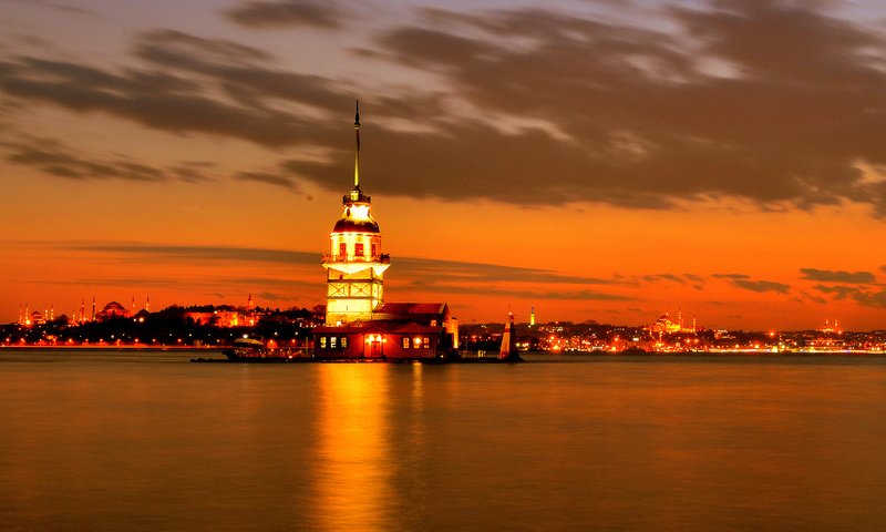 Обои закат, стамбул, девичья башня, maiden's tower, the maiden's tower, bosphorus, sunset, istanbul, maiden tower разрешение 3359x2092 Загрузить