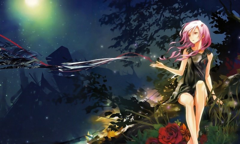 Обои девушка, аниме, cvety, noch, guilty crown, взгляз, girl, anime, vzglyad разрешение 1920x1200 Загрузить