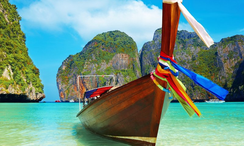 Обои скалы, лодка, таиланд, тропики, rocks, boat, thailand, tropics разрешение 2560x1440 Загрузить