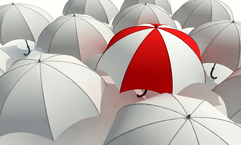 Обои красный, белый, серый, красиво, контраст, зонтики, отличие, red, white, grey, beautiful, contrast, umbrellas, the difference разрешение 2000x1250 Загрузить