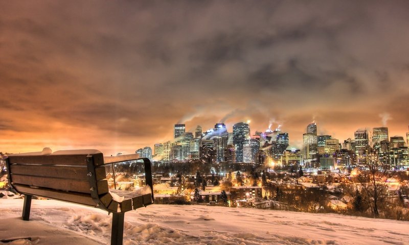 Обои огни, скамейка, канада, калгари, lights, bench, canada, calgary разрешение 1920x1200 Загрузить