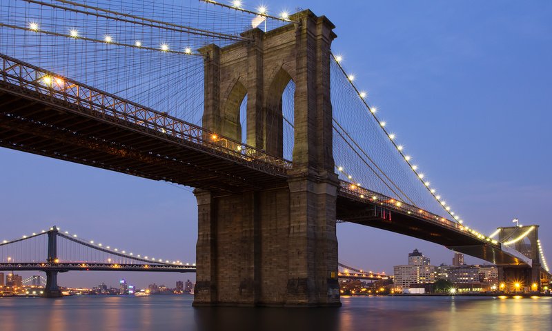 Обои new york city, ист-ривер, манхэттенский мост, бруклин бридж, east river, manhattan bridge, brooklyn bridge разрешение 1920x1080 Загрузить