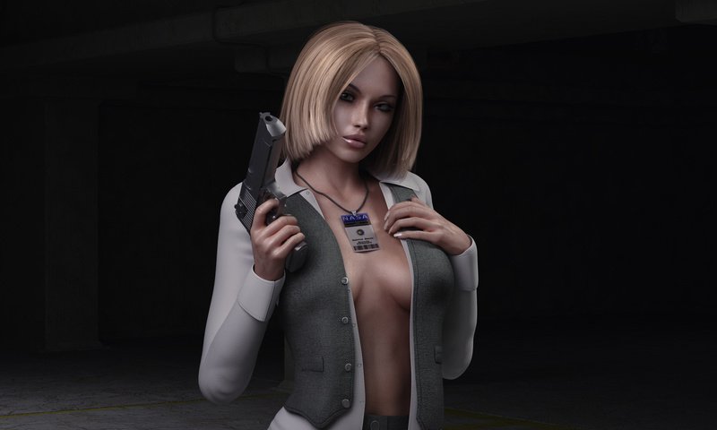 Обои девушка, оружие, пистолет, рендеринг, грудь, nasa, пропуск, girl, weapons, gun, rendering, chest, pass разрешение 1920x1200 Загрузить