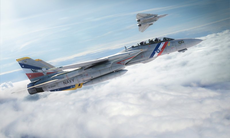 Обои небо, самолет, истребитель, f-14, котяра, the sky, the plane, fighter, tomcat разрешение 2560x1600 Загрузить