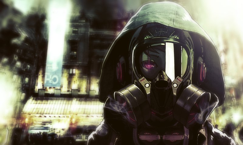 Обои арт, город, наушники, противогаз, капюшон, art, the city, headphones, gas mask, hood разрешение 1920x1200 Загрузить