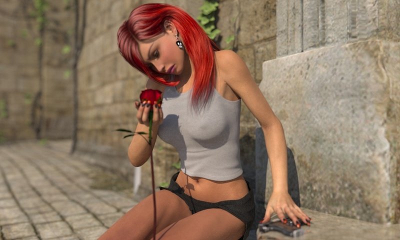 Обои девушка, рендеринг, лицо, сёрьги, красные волосы, girl, rendering, face, earrings, red hair разрешение 1920x1080 Загрузить