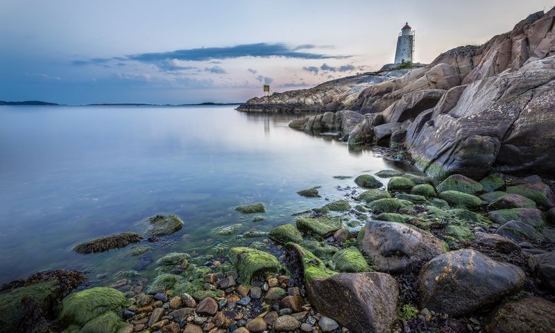 Обои скалы, камни, берег, пейзаж, море, маяк, rocks, stones, shore, landscape, sea, lighthouse разрешение 2560x1600 Загрузить