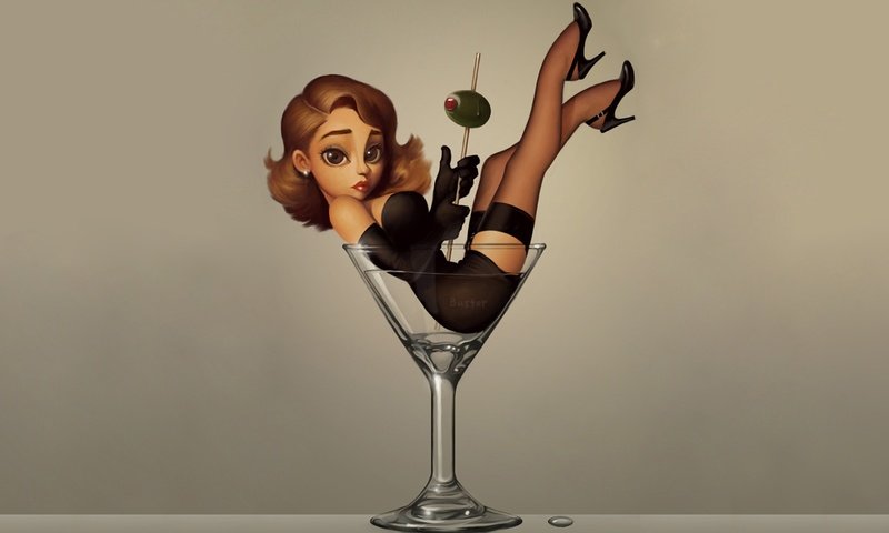 Обои девушка в бокале мартини, the girl in the martini glass разрешение 1920x1200 Загрузить