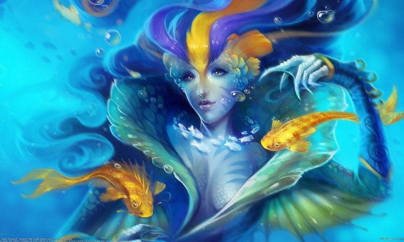 Обои русалка, helen rusovich, рыбы рыбы, mermaid, fish fish разрешение 2560x1440 Загрузить