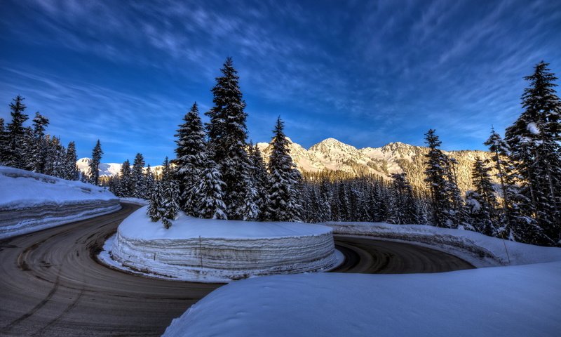 Обои дорога, горы, зима, пейзаж, road, mountains, winter, landscape разрешение 1920x1200 Загрузить