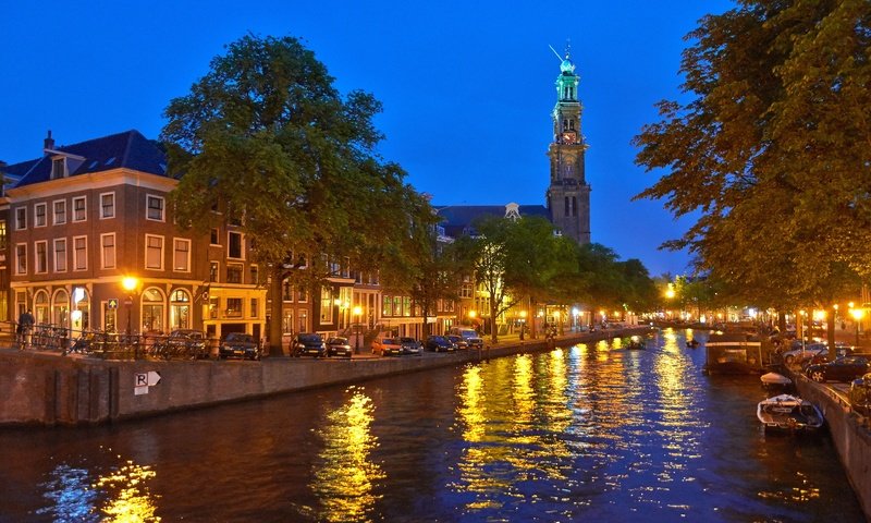 Обои огни, вечер, нидерланды, амстердам, lights, the evening, netherlands, amsterdam разрешение 3840x2345 Загрузить